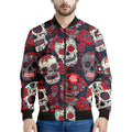 White Red Sugar Skull Pattern Print Men's Bomber Jacket