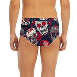 White Red Sugar Skull Pattern Print Men's Briefs