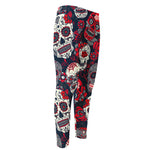 White Red Sugar Skull Pattern Print Men's Compression Pants