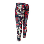 White Red Sugar Skull Pattern Print Men's Compression Pants
