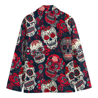 White Red Sugar Skull Pattern Print Men's Cotton Blazer