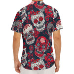 White Red Sugar Skull Pattern Print Men's Deep V-Neck Shirt