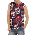 White Red Sugar Skull Pattern Print Men's Fitness Tank Top