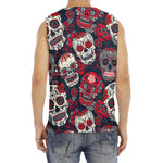 White Red Sugar Skull Pattern Print Men's Fitness Tank Top