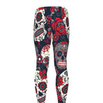 White Red Sugar Skull Pattern Print Men's leggings