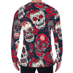 White Red Sugar Skull Pattern Print Men's Long Sleeve T-Shirt