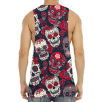White Red Sugar Skull Pattern Print Men's Muscle Tank Top