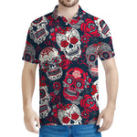 White Red Sugar Skull Pattern Print Men's Polo Shirt