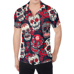 White Red Sugar Skull Pattern Print Men's Shirt