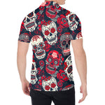 White Red Sugar Skull Pattern Print Men's Shirt