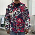 White Red Sugar Skull Pattern Print Men's Shirt Jacket