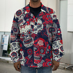 White Red Sugar Skull Pattern Print Men's Shirt Jacket