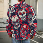 White Red Sugar Skull Pattern Print Men's Shirt Jacket