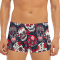 White Red Sugar Skull Pattern Print Men's Short Boxer Briefs