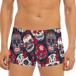 White Red Sugar Skull Pattern Print Men's Short Boxer Briefs