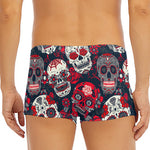White Red Sugar Skull Pattern Print Men's Short Boxer Briefs