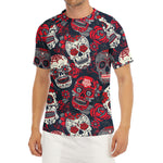 White Red Sugar Skull Pattern Print Men's Short Sleeve Rash Guard