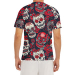 White Red Sugar Skull Pattern Print Men's Short Sleeve Rash Guard