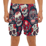White Red Sugar Skull Pattern Print Men's Split Running Shorts