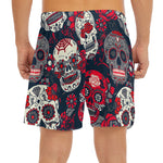 White Red Sugar Skull Pattern Print Men's Split Running Shorts