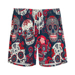 White Red Sugar Skull Pattern Print Men's Sports Shorts