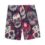 White Red Sugar Skull Pattern Print Men's Sports Shorts