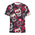 White Red Sugar Skull Pattern Print Men's Sports T-Shirt