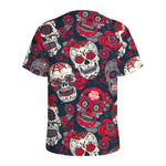 White Red Sugar Skull Pattern Print Men's Sports T-Shirt
