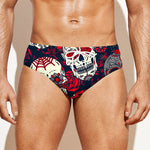White Red Sugar Skull Pattern Print Men's Swim Briefs