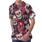 White Red Sugar Skull Pattern Print Men's Velvet T-Shirt