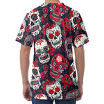 White Red Sugar Skull Pattern Print Men's Velvet T-Shirt