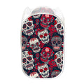 White Red Sugar Skull Pattern Print Mesh Laundry Hamper