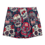 White Red Sugar Skull Pattern Print Mesh Shorts