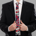White Red Sugar Skull Pattern Print Necktie