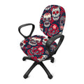 White Red Sugar Skull Pattern Print Office Chair Cover