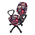 White Red Sugar Skull Pattern Print Office Chair Cover