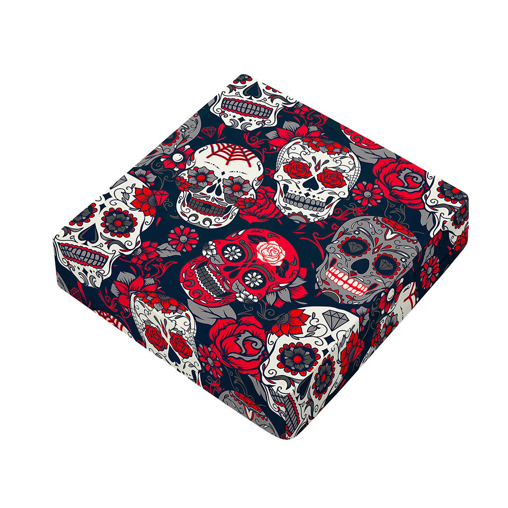 White Red Sugar Skull Pattern Print Outdoor Seat Cushion Cover