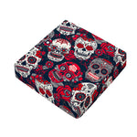 White Red Sugar Skull Pattern Print Outdoor Seat Cushion Cover