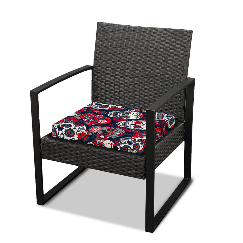 White Red Sugar Skull Pattern Print Outdoor Seat Cushion Cover