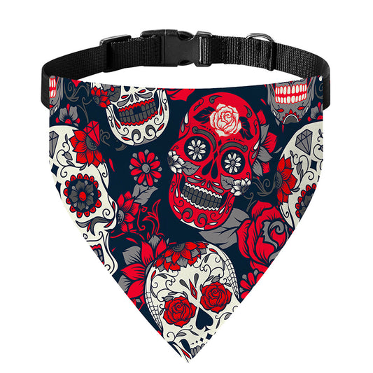 White Red Sugar Skull Pattern Print Over The Collar Dog Bandana