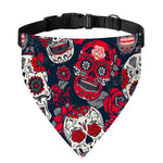 White Red Sugar Skull Pattern Print Over The Collar Dog Bandana