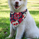 White Red Sugar Skull Pattern Print Over The Collar Dog Bandana