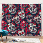 White Red Sugar Skull Pattern Print Pencil Pleat Curtains