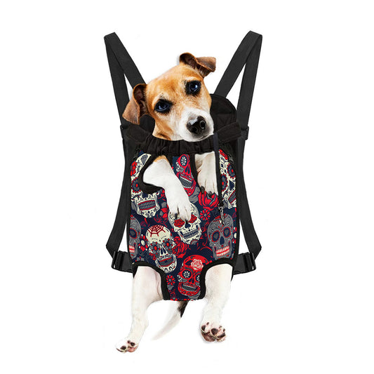 White Red Sugar Skull Pattern Print Pet Carrier Backpack