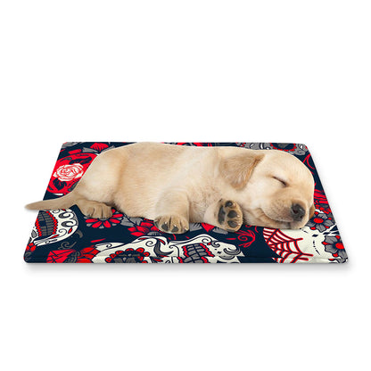 White Red Sugar Skull Pattern Print Pet Cooling Mat Cover