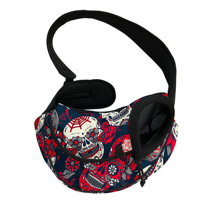 White Red Sugar Skull Pattern Print Pet Sling Carrier
