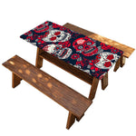 White Red Sugar Skull Pattern Print Picnic Table Cover