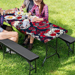 White Red Sugar Skull Pattern Print Picnic Table Cover