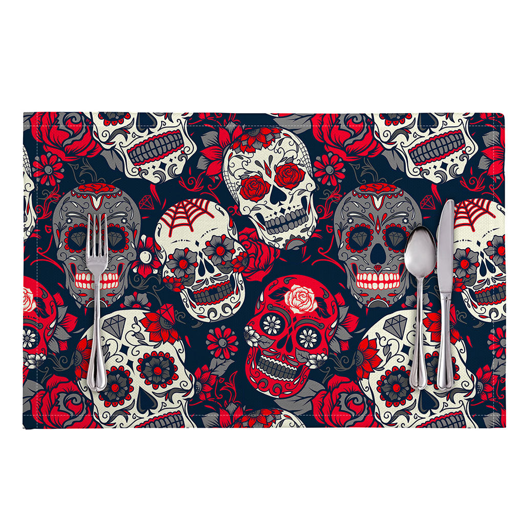 White Red Sugar Skull Pattern Print Placemat