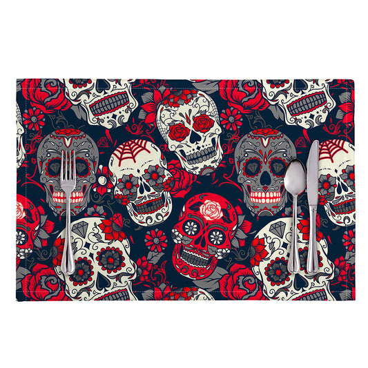 White Red Sugar Skull Pattern Print Placemat